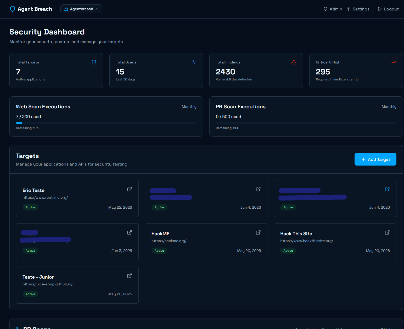 Agent Breach — security dashboard overview